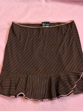Brown & pink Ruffle Hem Pinstripe Skirt